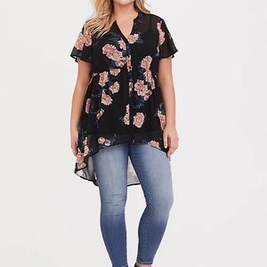 TORID - LEXIE - BLACK FLORAL CHIFFON HI-LO TUNIC